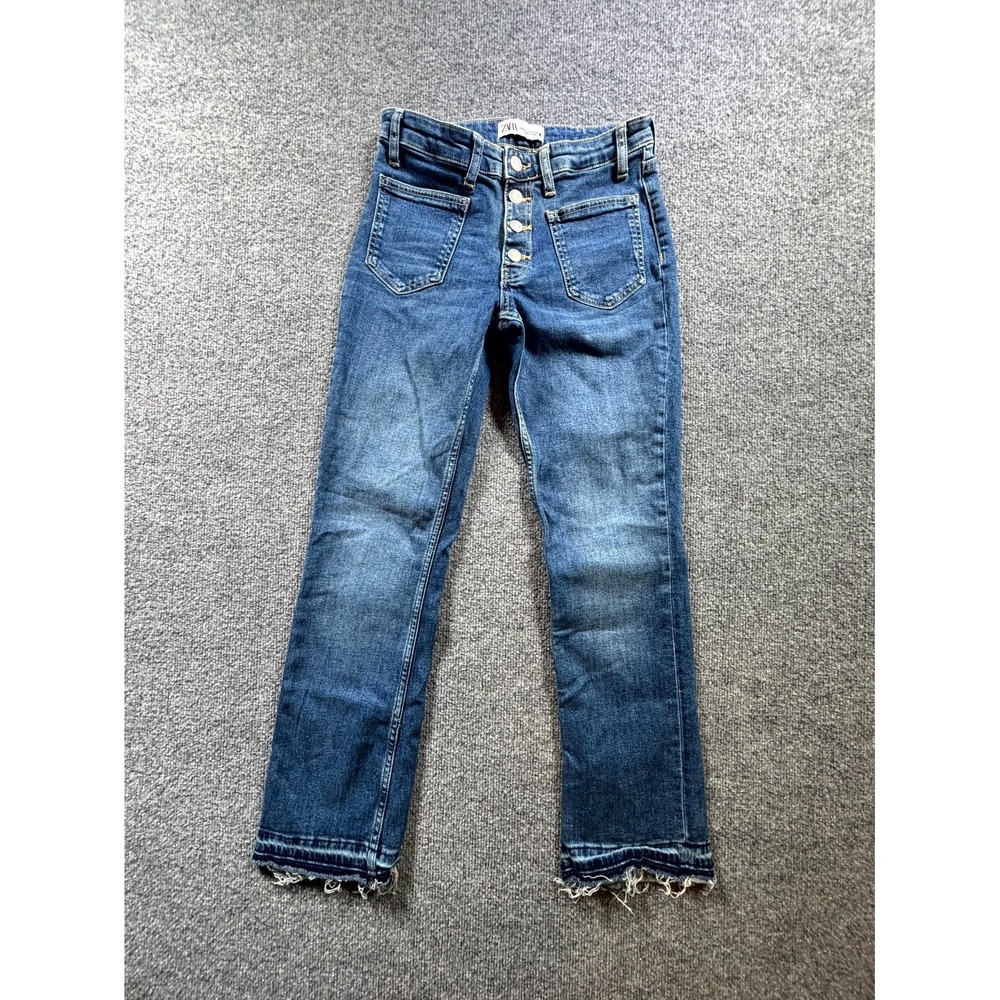 Zara Jeans Womens 2 Medium Wash Denim Exposed Button Fly Straight Leg Streetwear